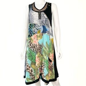 Seven Waves Animal Print Semi Sheer Dress Womens SZ 4 Artsy Jungle Forest Fairy